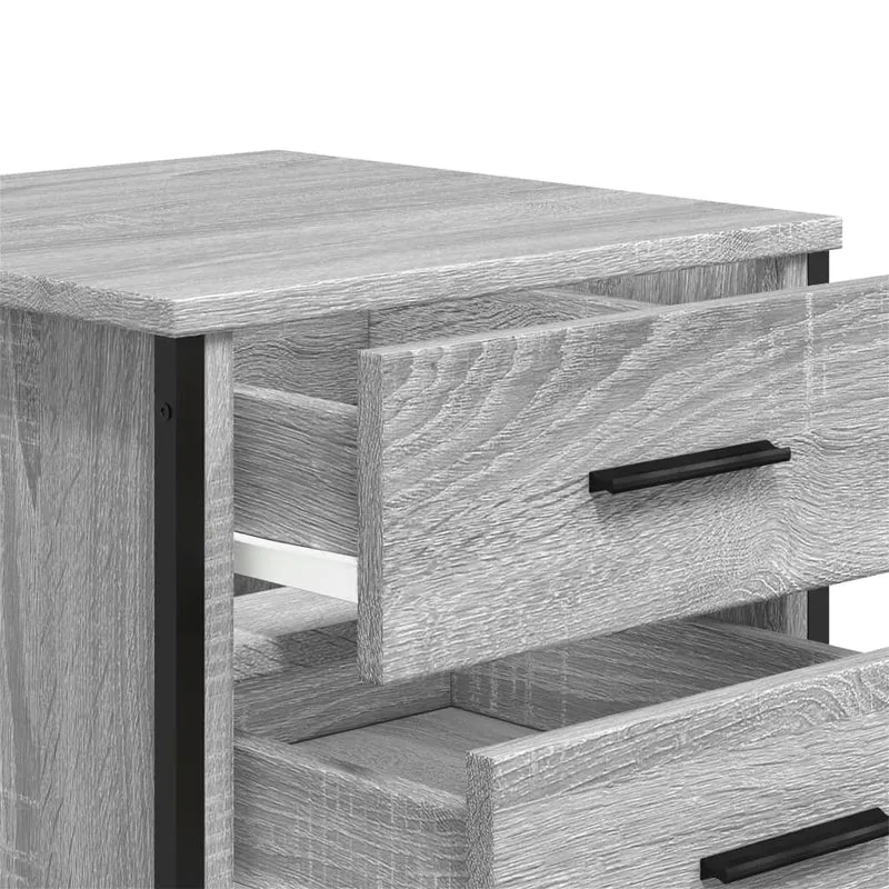 Lot de 2 tables de chevet avec deux tiroirs 40 x 41 x 40cm bois d'ingénierie gris et métal DEC035726