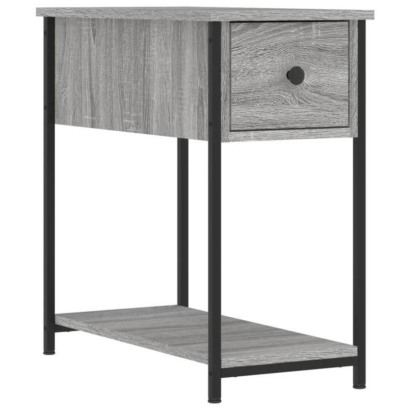 Lot de 2 tables de chevet avec tiroir et étagère 30 x 60 x 60cm bois d'ingénierie gris et fer DEC035644