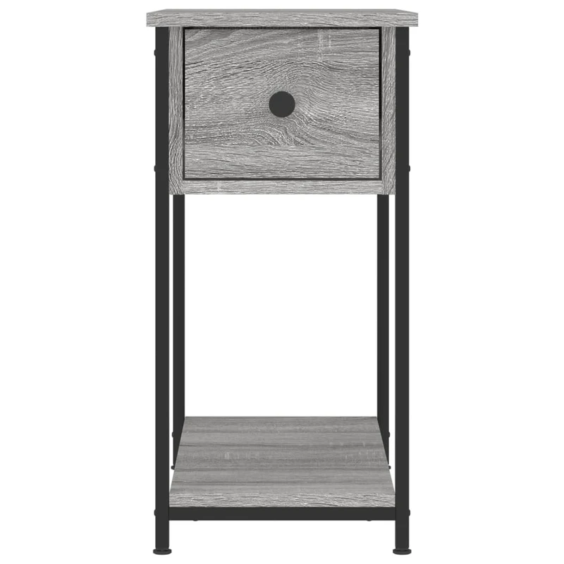 Lot de 2 tables de chevet avec tiroir et étagère 30 x 60 x 60cm bois d'ingénierie gris et fer DEC035644
