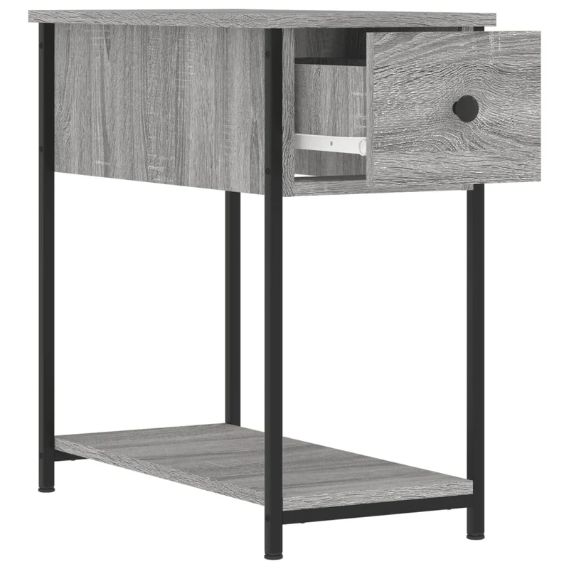 Lot de 2 tables de chevet avec tiroir et étagère 30 x 60 x 60cm bois d'ingénierie gris et fer DEC035644
