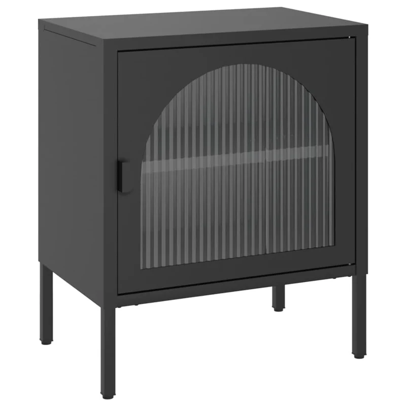 Lot de 2 tables de chevet avec porte vitrée 50 x 35 x 60 cm verre et acier noir DEC035604