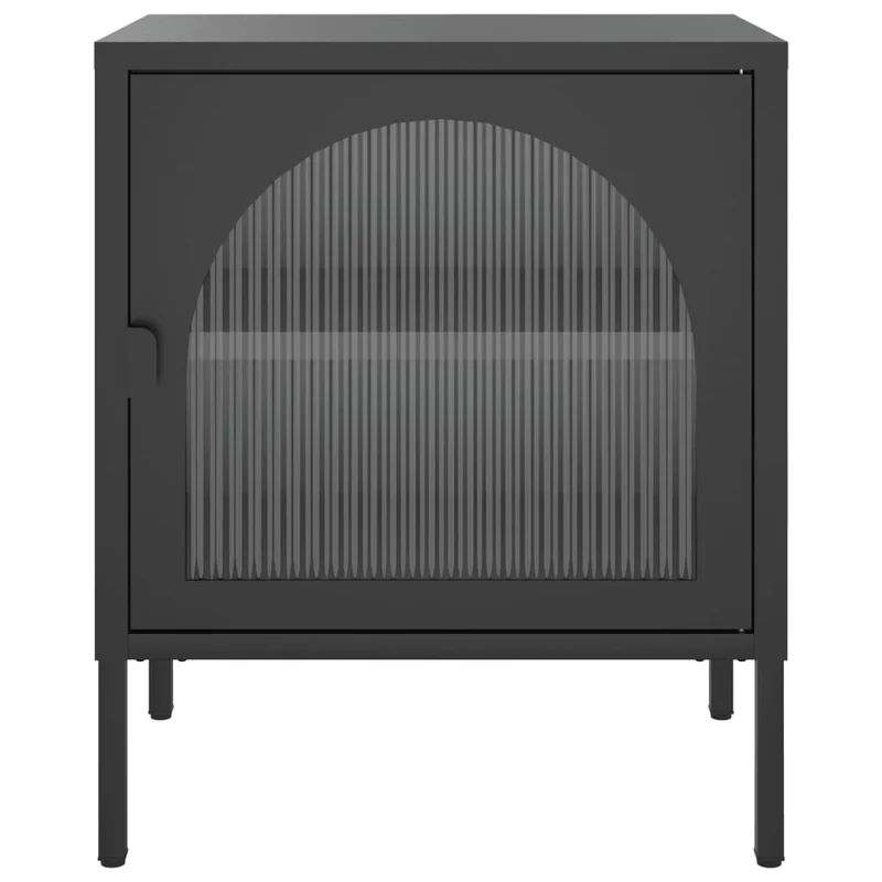 Lot de 2 tables de chevet avec porte vitrée 50 x 35 x 60 cm verre et acier noir DEC035604