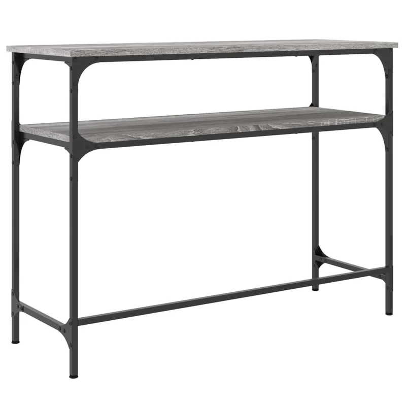 Table d'appoint console pratique avec étagères de rangement 100 x 35,5 x 75 cm bois d'ingénierie gris et métal DEC032200
