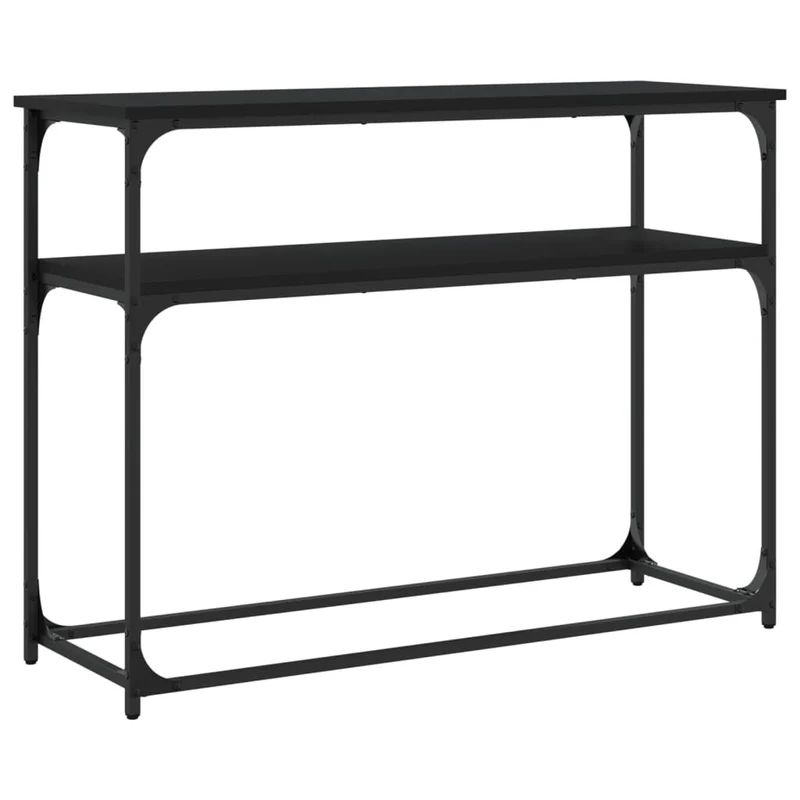 Table d'appoint console pratique avec étagères de rangement 100 x 35,5 x 75 cm bois d'ingénierie et métal noir DEC032073