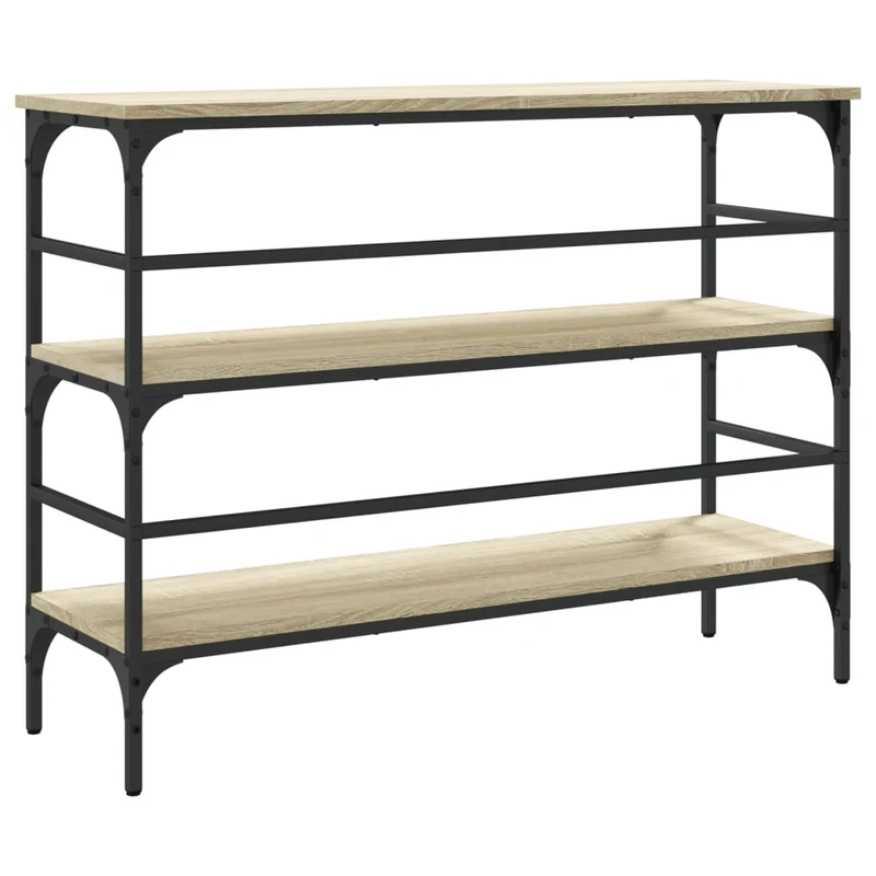 Table d'appoint console pratique avec étagères de rangement 100 x 32 x 75 cm bois d'ingénierie marron et métal DEC031906