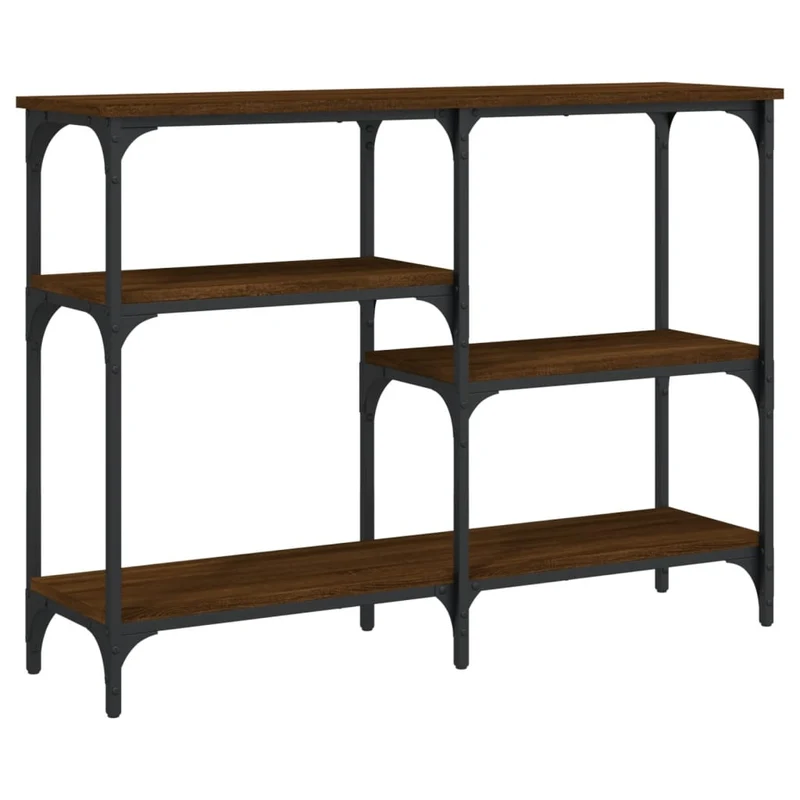 Table d'appoint console pratique avec étagères de rangement 102 x 29 x 75 cm bois d'ingénierie marron et métal DEC031852