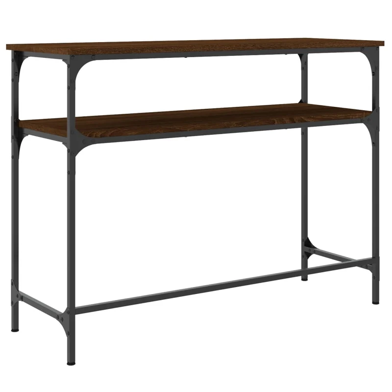 Table d'appoint console pratique avec étagères de rangement 100 x 35,5 x 75 cm bois d'ingénierie maron et métal DEC031840