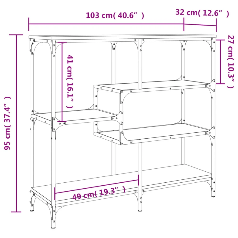 Table d'appoint console pratique avec étagères de rangement 103 x 32 x 95 cm bois d'ingénierie marron et métal DEC031781