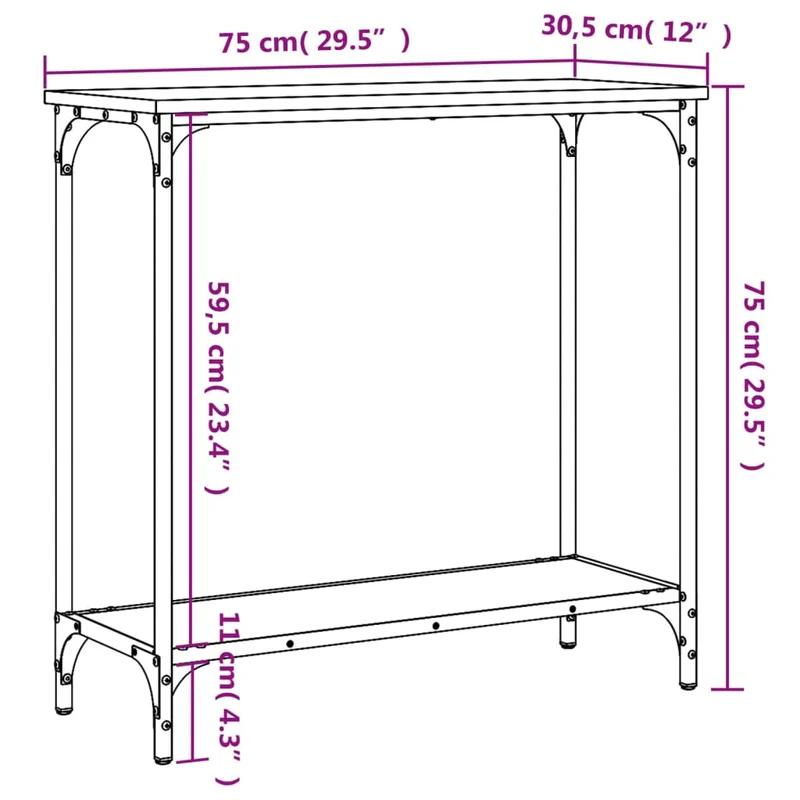 Table d'appoint console pratique pour une entrée organisée 75 x 30,5 x 75 cm bois d'ingénierie et métal DEC032239