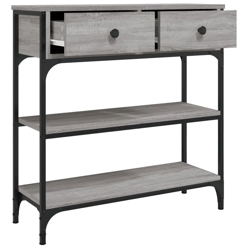 Table d'appoint console pratique avec tiroirs de rangement et étagères 72,5 x 25 x 75 cm bois d'ingénierie gris DEC032233