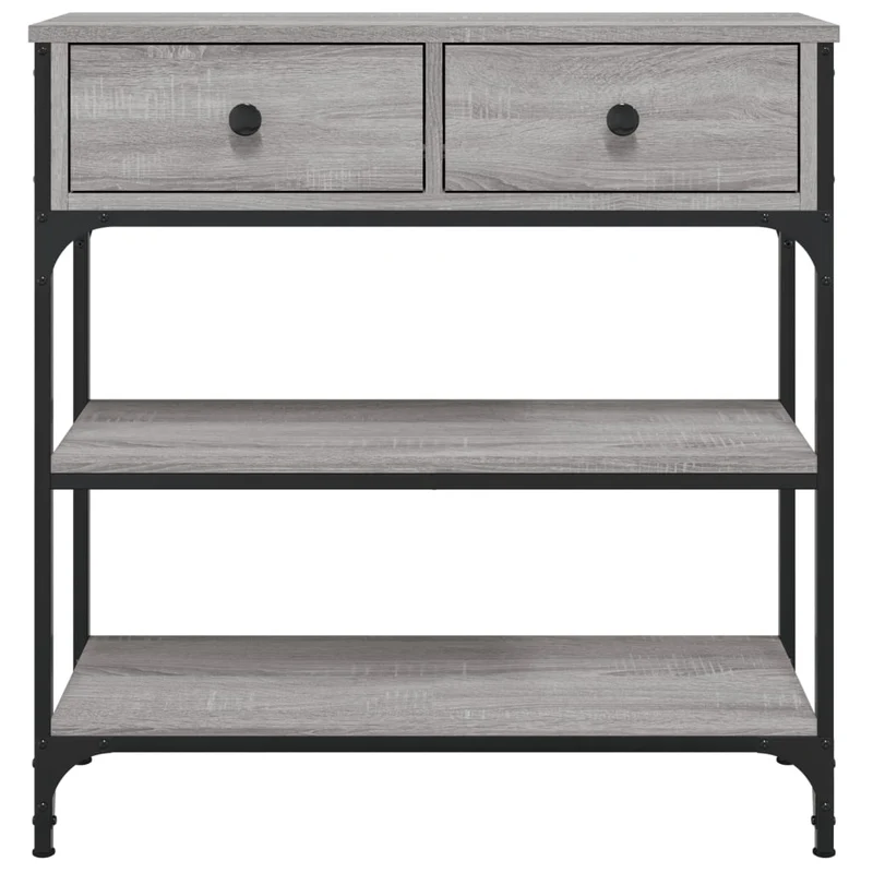 Table d'appoint console pratique avec tiroirs de rangement et étagères 72,5 x 25 x 75 cm bois d'ingénierie gris DEC032233