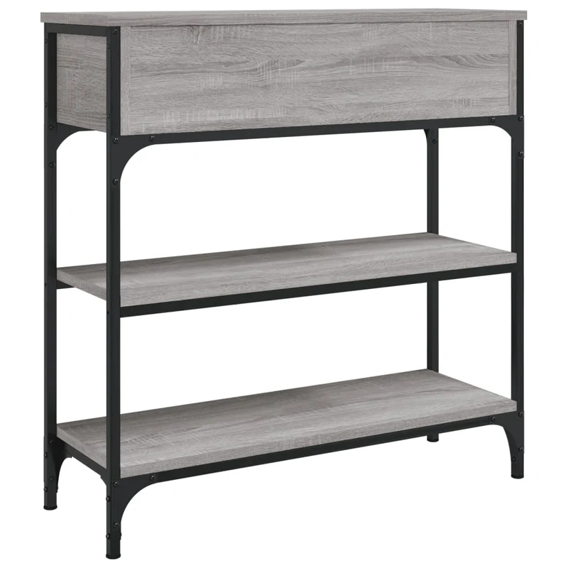 Table d'appoint console pratique avec tiroirs de rangement et étagères 72,5 x 25 x 75 cm bois d'ingénierie gris DEC032233