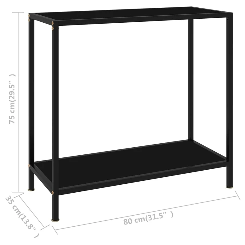Table d'appoint console pratique pour une entrée organisée 80 x 35 x 75 cm verre trempé et acier noir DEC032169