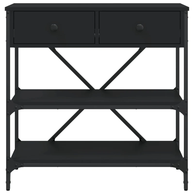 Table d'appoint console pratique avec étagères et tiroirs pour une entrée organisée 75 x 34,5 x 75 cm bois d'ingénierie noir DEC032153