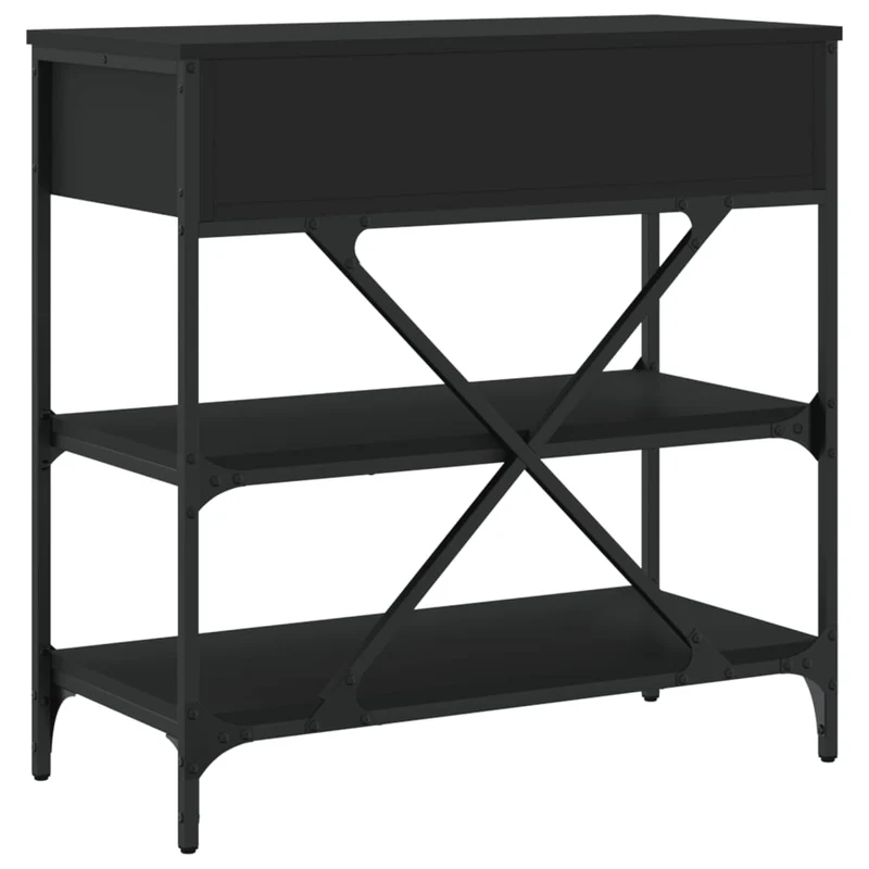Table d'appoint console pratique avec étagères et tiroirs pour une entrée organisée 75 x 34,5 x 75 cm bois d'ingénierie noir DEC032153