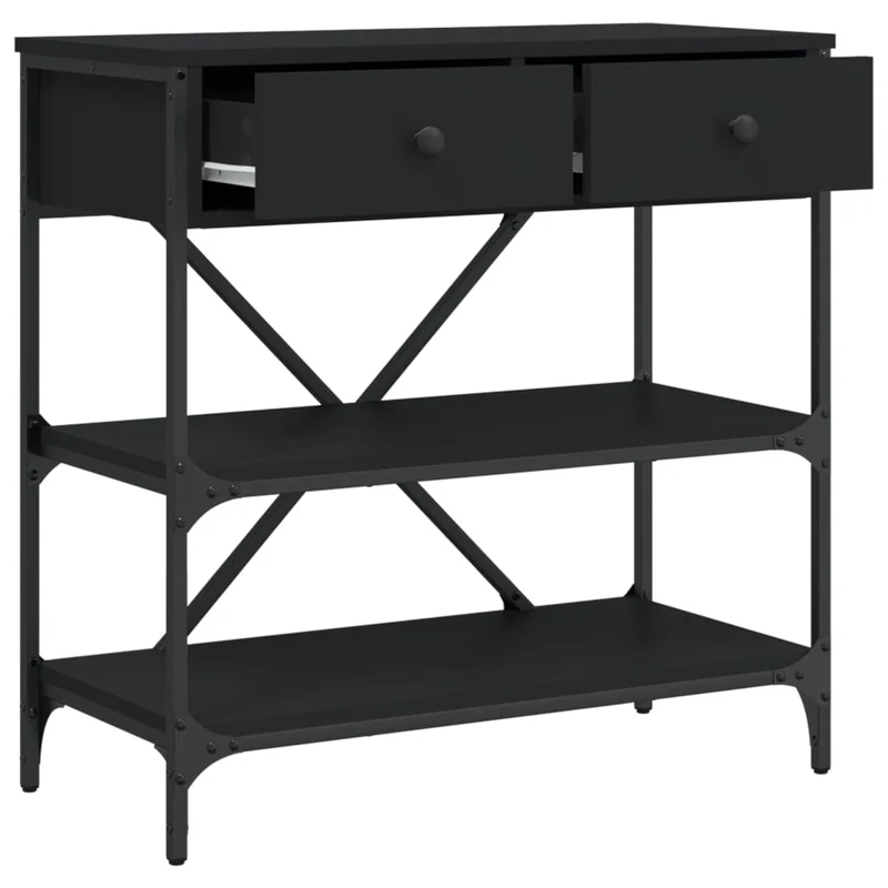 Table d'appoint console pratique avec étagères et tiroirs pour une entrée organisée 75 x 34,5 x 75 cm bois d'ingénierie noir DEC032153