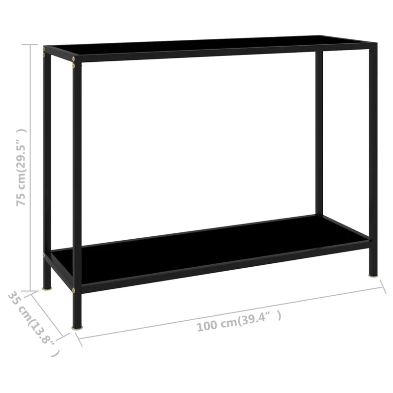 Table d'appoint console pratique pour une entrée organisée 100 x 35 x 75 cm verre trempé et acier noir DEC032078