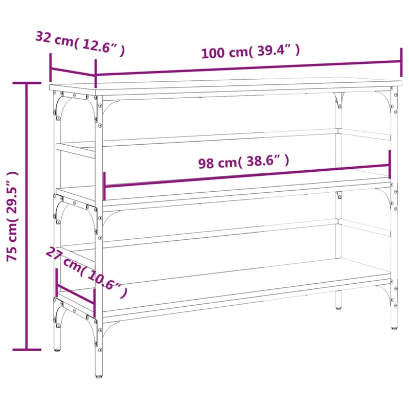 Table d'appoint console pratique avec étagères pour une entrée organisée 100 x 32 x 75 cm bois d'ingénierie noir DEC032067