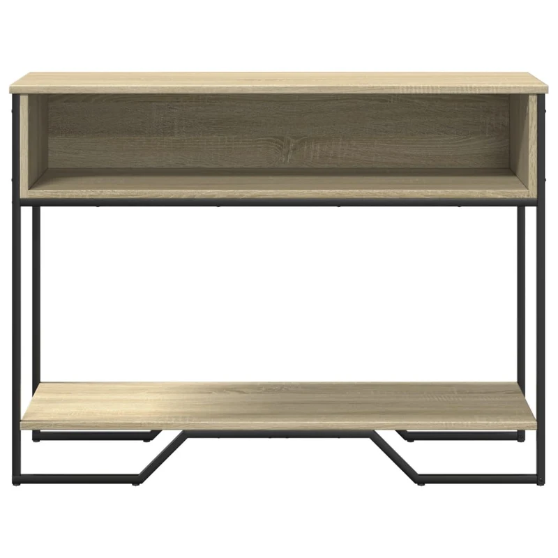 Table d'appoint console pratique avec compartiment de rangement 100 x 35 x 74,5 cm bois d'ingénierie couleur chêne et métal DEC031915