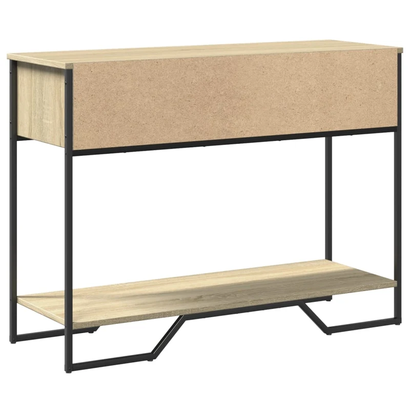 Table d'appoint console pratique avec compartiment de rangement 100 x 35 x 74,5 cm bois d'ingénierie couleur chêne et métal DEC031915