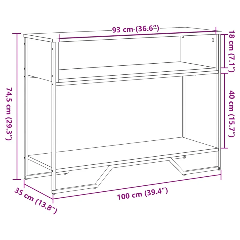Table d'appoint console pratique avec compartiment de rangement 100 x 35 x 74,5 cm bois d'ingénierie couleur chêne et métal DEC031915