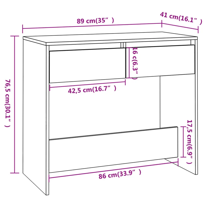 Table d'appoint console pratique avec tiroirs pour une entrée organisée 89 x 41 x 76,5 cm bois d'ingénierie marron DEC031822