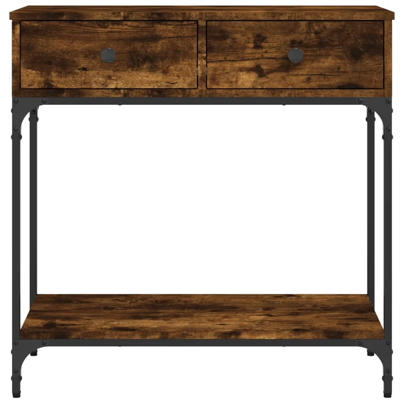 Table d'appoint console pratique avec deux tiroirs pour une entrée organisée 75 x 34,5 x 75 cm bois d'ingénierie marron et métal DEC031810