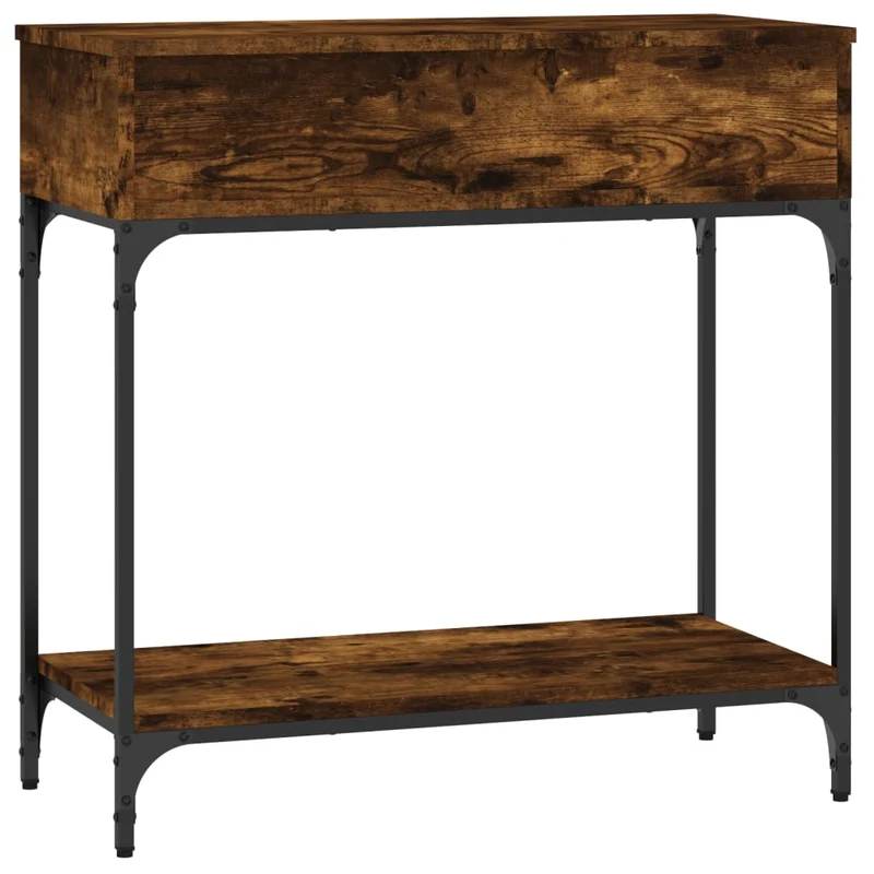 Table d'appoint console pratique avec deux tiroirs pour une entrée organisée 75 x 34,5 x 75 cm bois d'ingénierie marron et métal DEC031810