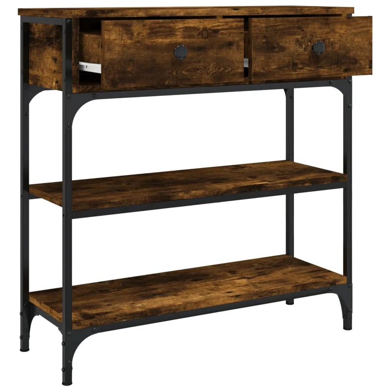 Table d'appoint console pratique avec étagères et tiroirs pour une entrée organisée 72,5 x 25 x 75 cm bois d'ingénierie marron et métal DEC031801