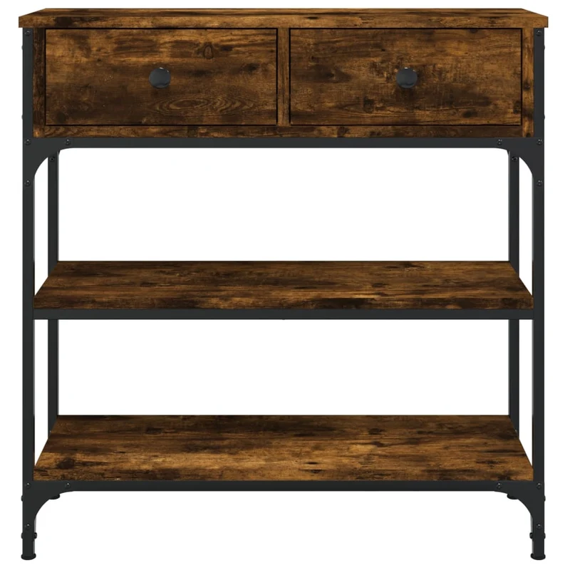 Table d'appoint console pratique avec étagères et tiroirs pour une entrée organisée 72,5 x 25 x 75 cm bois d'ingénierie marron et métal DEC031801