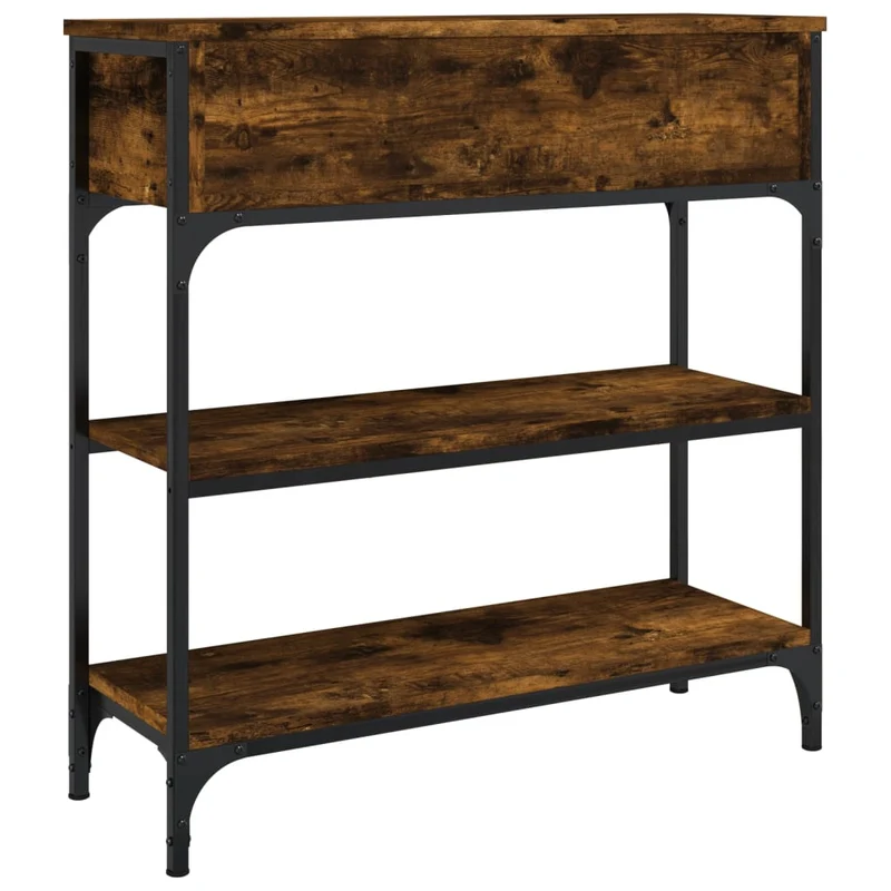 Table d'appoint console pratique avec étagères et tiroirs pour une entrée organisée 72,5 x 25 x 75 cm bois d'ingénierie marron et métal DEC031801