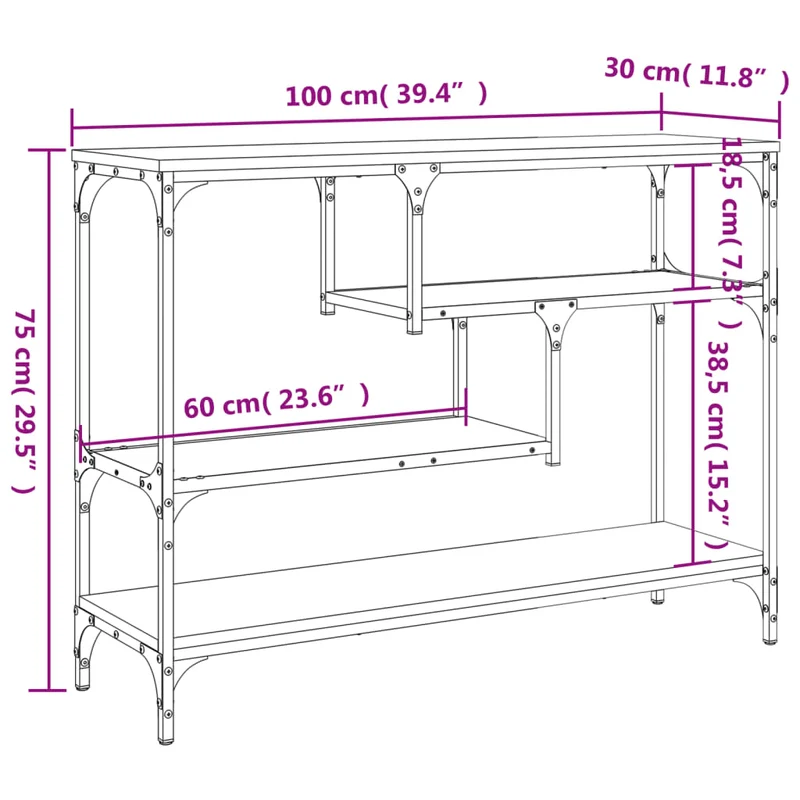 Table d'appoint console pratique avec étagères pour une entrée organisée 100 x 30 x 75 cm bois d'ingénierie marron et métal DEC031759