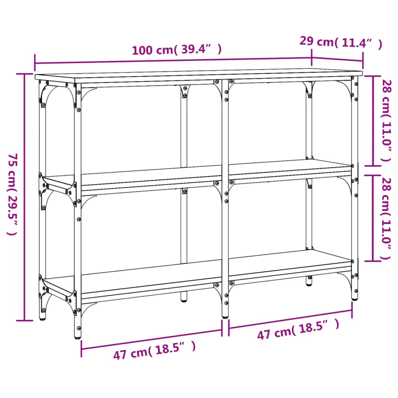 Table d'appoint console pratique avec étagères pour une entrée organisée 100 x 29 x 75 cm bois d'ingénierie marron et métal DEC031756