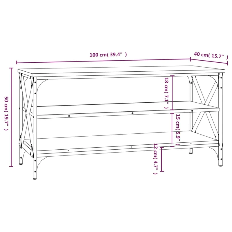 Meuble TV avec étagères 100 x 40 x 50 cm bois d'ingénierie marron et fer DEC031434