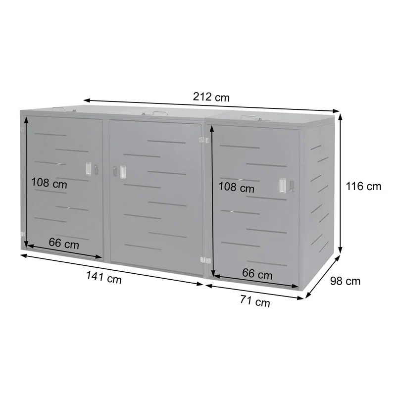Abri de poubelles extérieur conteneurs à ordures avec couvercle jusqu'à 6 bacs 116x212x98 cm en acier anthracite 04_0005618