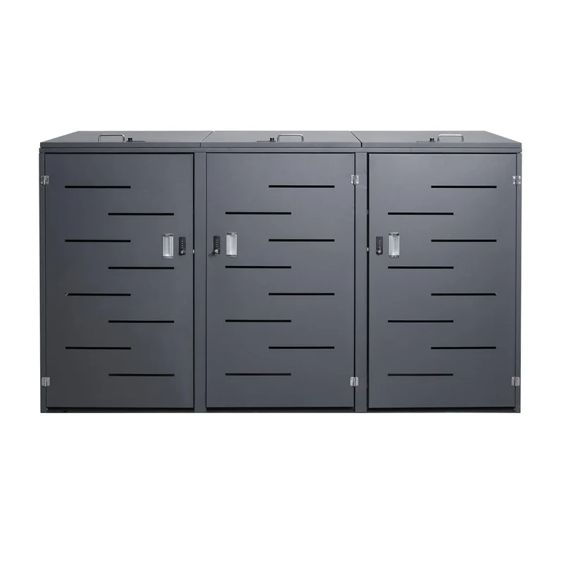 Abri de poubelles extérieur conteneurs à ordures avec couvercle jusqu'à 6 bacs 116x212x98 cm en acier anthracite 04_0005618
