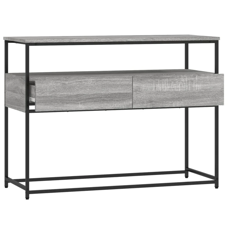 Table d'appoint console pratique avec tiroirs pour une entrée organisée 100 x 40 x 75 cm bois d'ingénierie gris et métal DEC032207