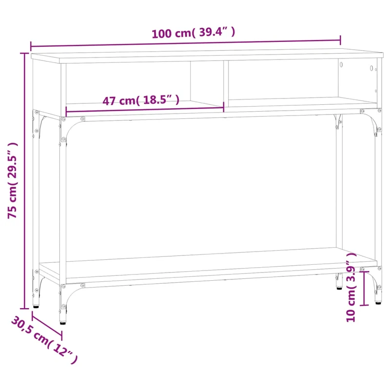 Table d'appoint console pratique avec compartiments pour une entrée organisée 100 x 30,5 x 75 cm bois d'ingénierie gris et métal DEC032191