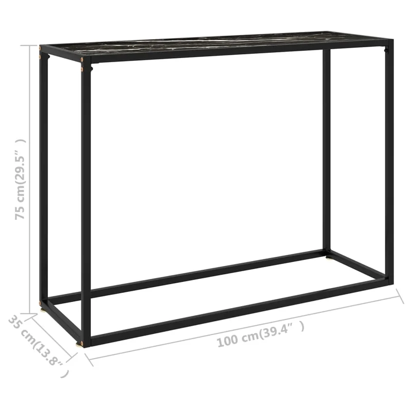 Table d'appoint console pratique pour une entrée organisée 100 x 35 x 75 cm verre trempé noir et acier DEC032079