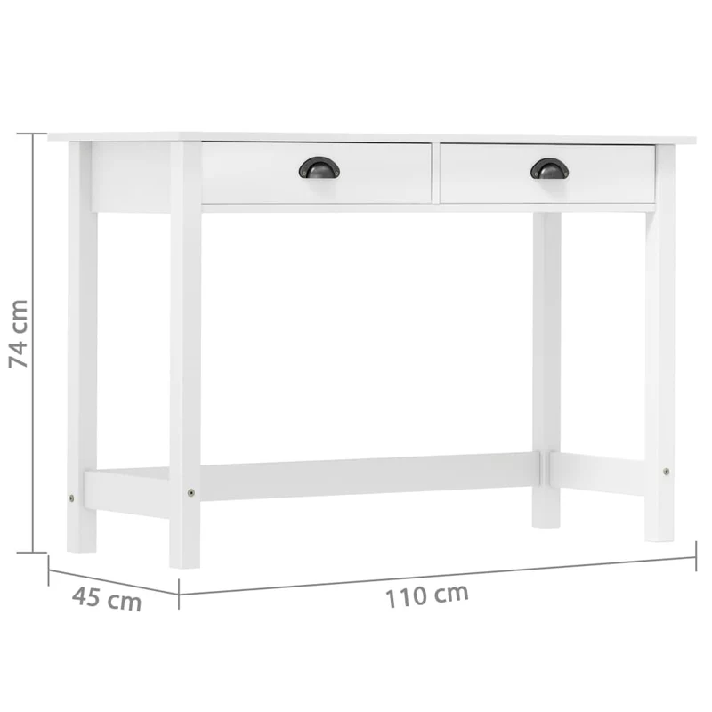 Table d'appoint console pratique avec tiroirs pour une entrée organisée 110 x 45 x 74 cm bois pin massif blanc DEC032024