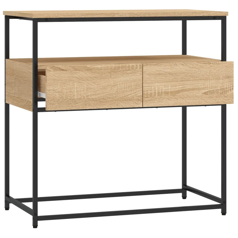 Table d'appoint console pratique avec étagères et tiroirs 75 x 40 x 75 cm bois d'ingénierie couleur chêne et métal DEC031960
