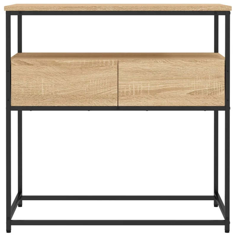Table d'appoint console pratique avec étagères et tiroirs 75 x 40 x 75 cm bois d'ingénierie couleur chêne et métal DEC031960