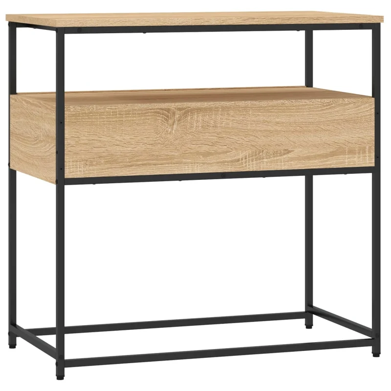 Table d'appoint console pratique avec étagères et tiroirs 75 x 40 x 75 cm bois d'ingénierie couleur chêne et métal DEC031960