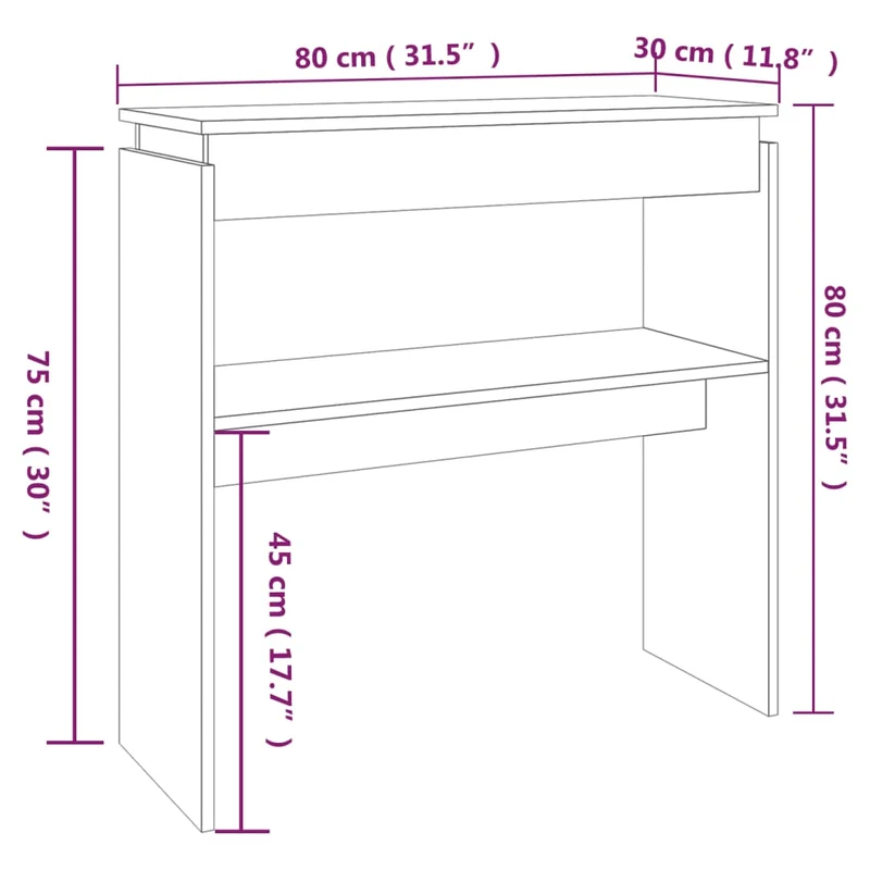 Table d'appoint console pratique avec étagères pour une entrée organisée 80 x 30 x 80 cm bois d'ingénierie marron DEC031819