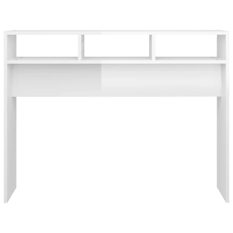 Table console d'entrée fonctionnel et stylé avec compartiments de rangement 105 x 30 x 80 cm bois d'ingénierie blanc brilliant DEC031726