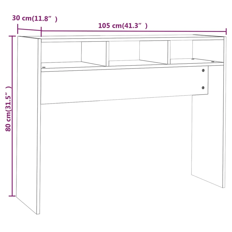 Table console d'entrée fonctionnel et stylé avec compartiments de rangement 105 x 30 x 80 cm bois d'ingénierie blanc brilliant DEC031726