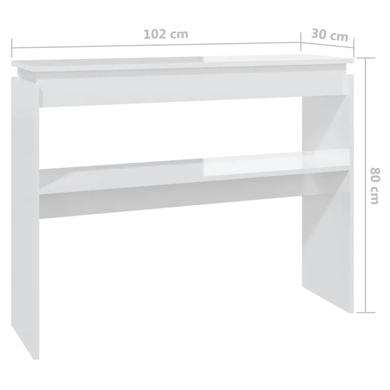 Table console d'entrée fonctionnel et stylé avec étagères 102 x 30 x 80 cm bois d'ingénierie blanc brilliant DEC031725