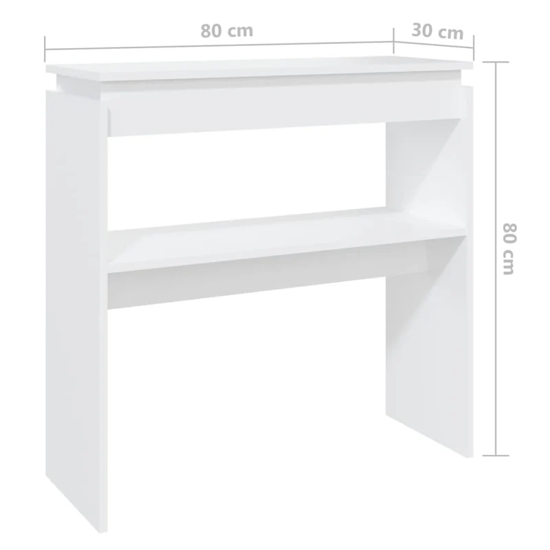 Table console d'entrée fonctionnel et stylé avec étagère 80 x 30 x 80 cm bois d'ingénierie blanc DEC031716
