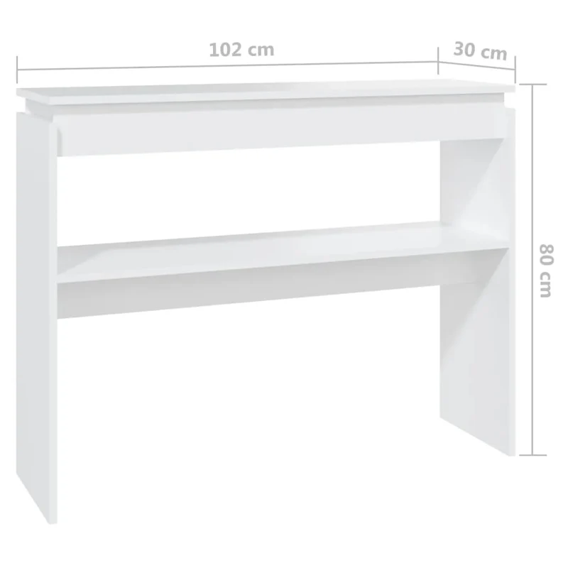 Table console d'entrée fonctionnel et stylé avec étagère 102 x 30 x 80 cm bois d'ingénierie blanc DEC031683