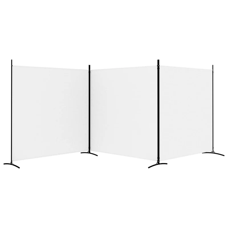 Paravent séparateur de pièce cloison 3 panneaux 525 x 180 cm tissu blanc et fer DEC030745
